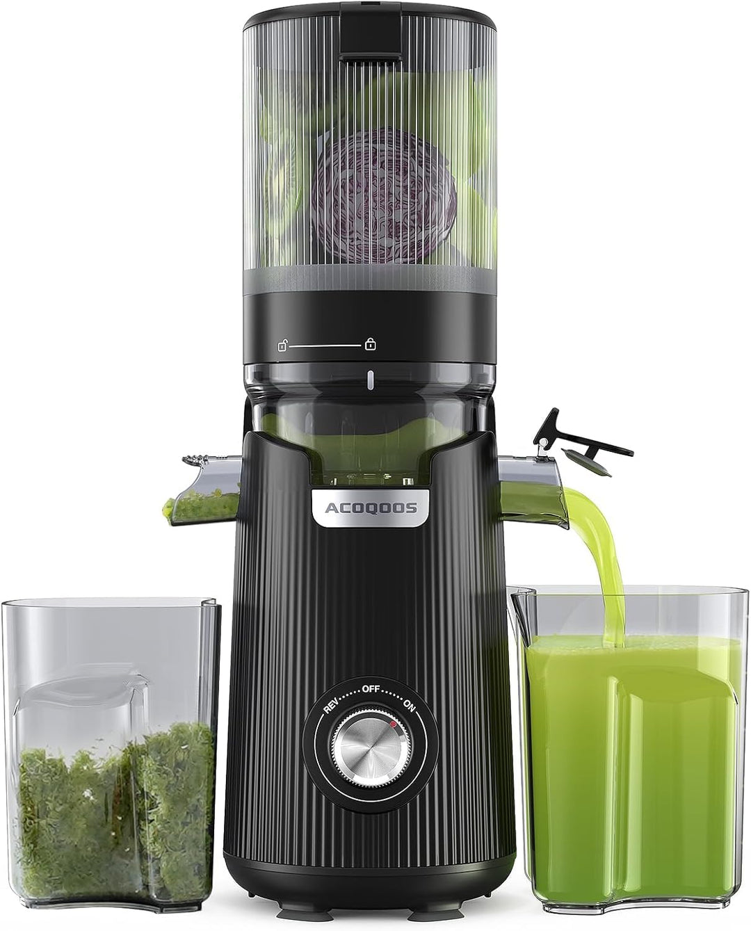ACOQOOS Entsafter, Entsafter für Ganze Gemüse und Obst, 135 mm Breite und Grössere Fütterungsröhre,