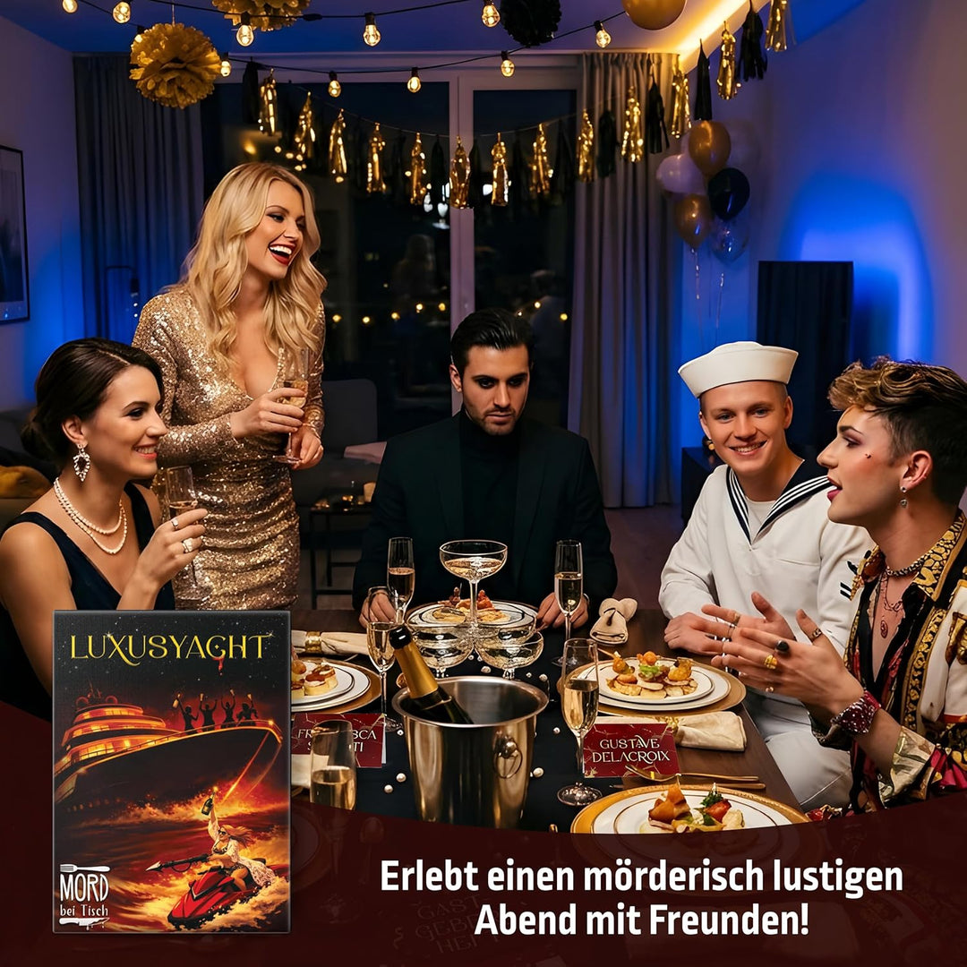 MORD bei Tisch Krimidinner für Zuhause - 4 bis 6 Personen - Der Luxusyacht Fall - Das Krimi Spiel ab