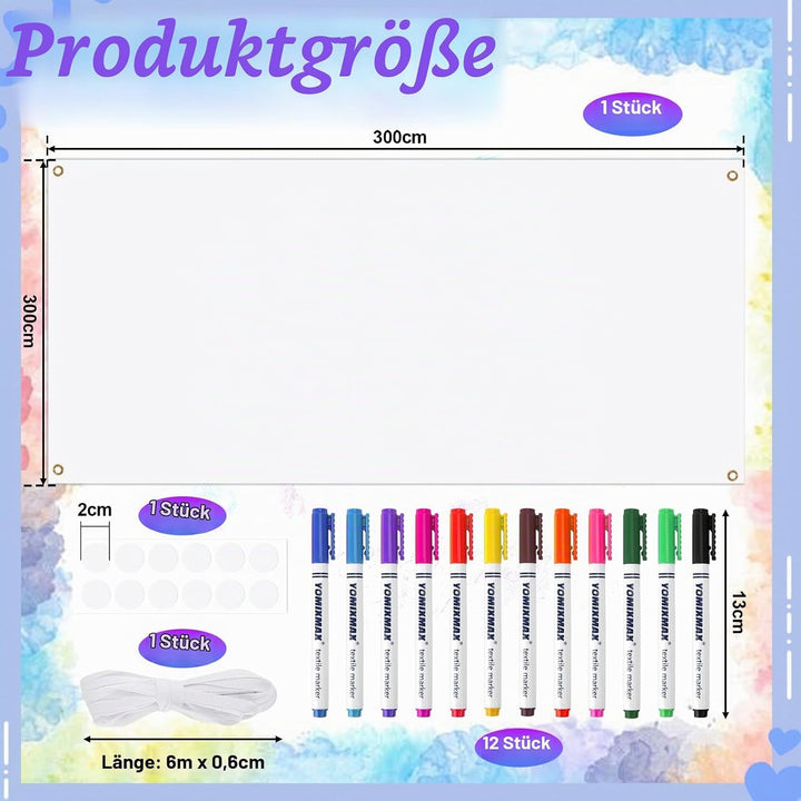 Weissem Leeres Banner 300x100cm，Langlebigem Polyester Banner 6m Aufhängeschnur Mit 12Pcs Permanente