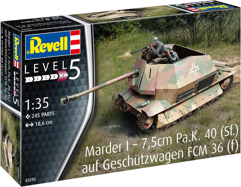 REVELL 03292 03292-Marder I auf FCM 36 Base 1:35 Militär originalgetreuer Modellbausatz für Experten