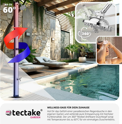 tectake® Gartendusche mit Duschkopf gross und Wasserhahn für Füsse, Solardusche 20l, solar Shower Au