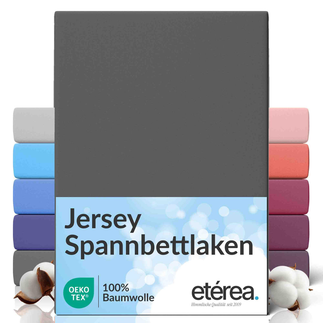 etérea Jersey Spannbettlaken 100x200cm - 120x200cm Anthrazit bis 25 cm Höhe - 100% Baumwolle Spannbe