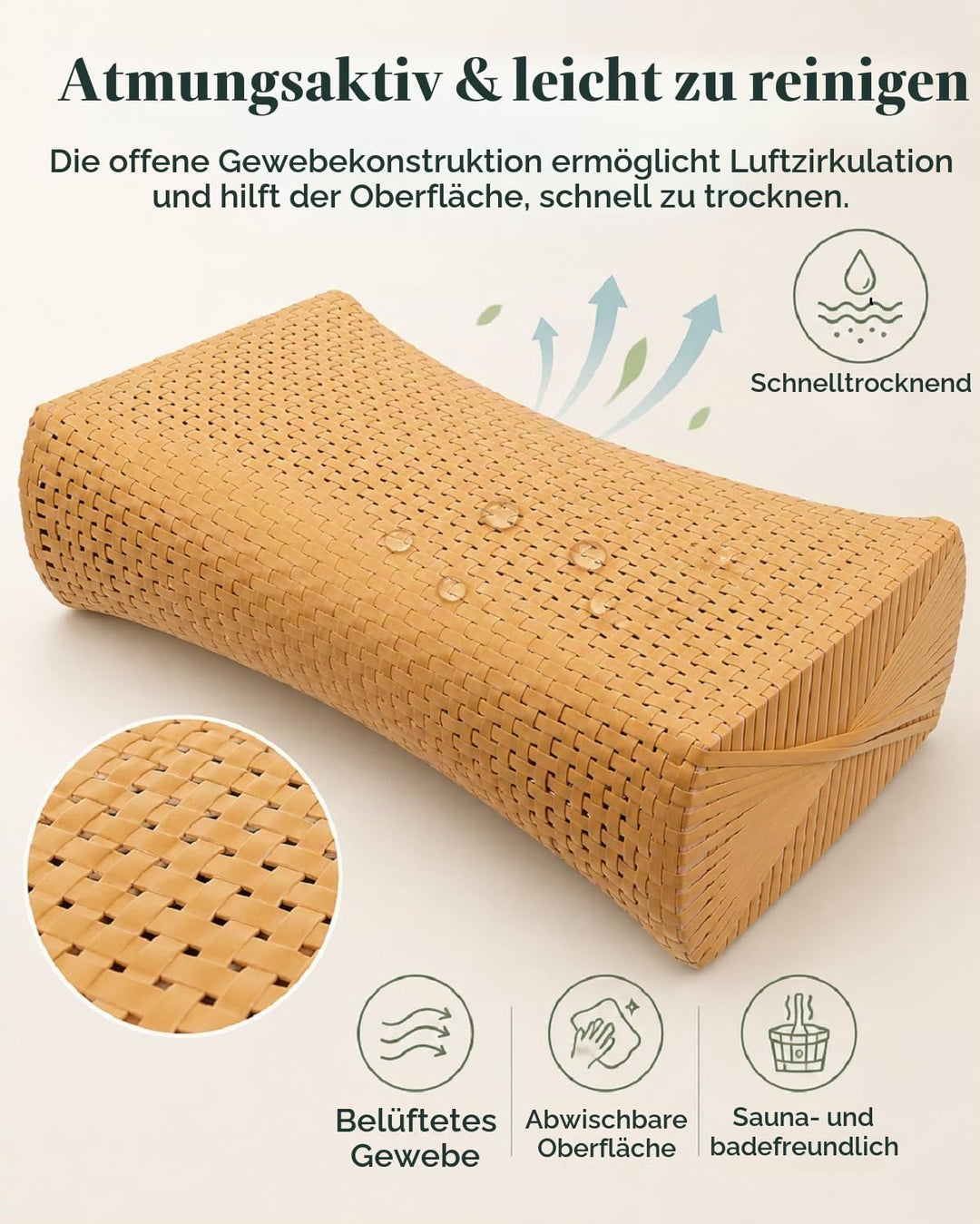 iplusmile Simuliertes Rattan Saunakissen Ergonomisches Nackenstützkissen Für Sauna Dampfbad Wellness