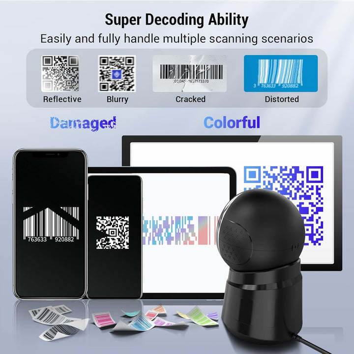 Tera Barcode-Scanner Desktop Omnidirektional: 1D 2D QR Freihändiger USB-Verdrahteter Barcodescanner