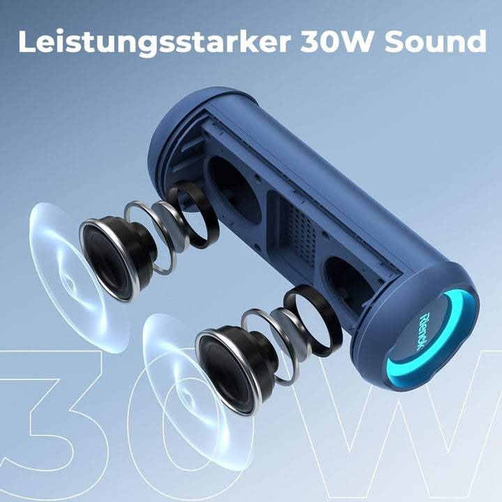 RIENOK Bluetooth Lautsprecher mit Licht Bluetooth 5.3 Musikbox Bass Kabellos Box mit IPX7 wasserdich