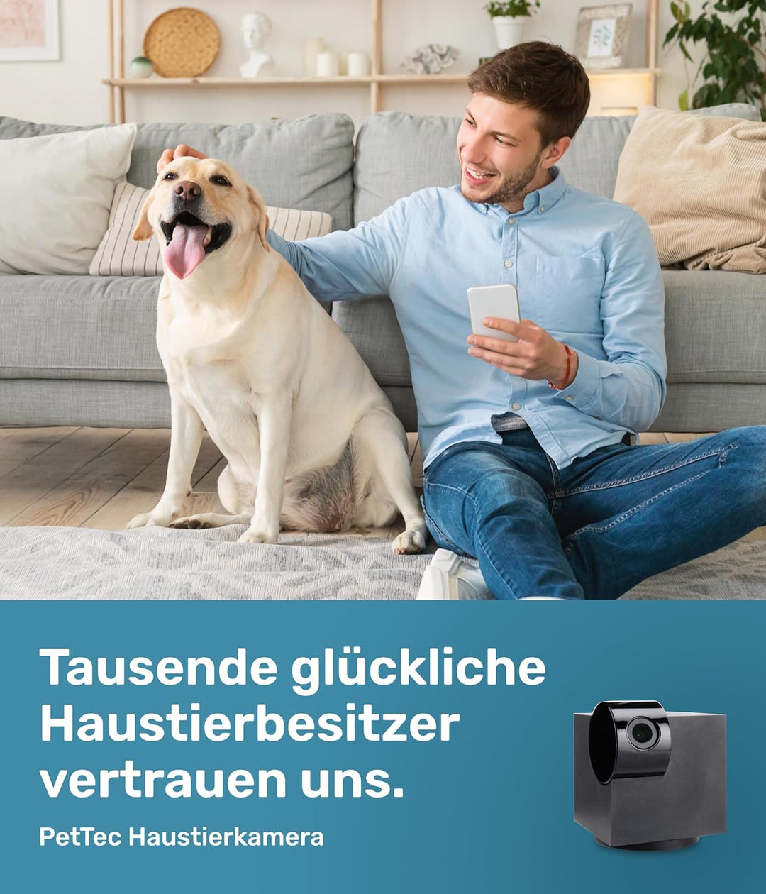 PetTec Cam 360° Hundekamera mit App, WLAN, Sprachfunktion & Nachtsicht für Zuhause - Haustier Überwa