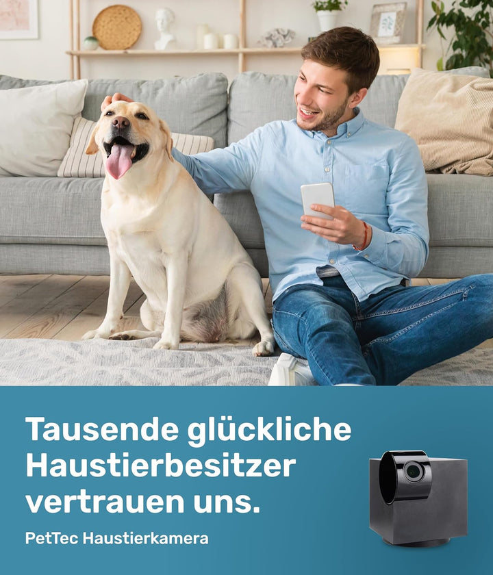 PetTec Cam 360° Hundekamera mit App, WLAN, Sprachfunktion & Nachtsicht für Zuhause - Haustier Überwa