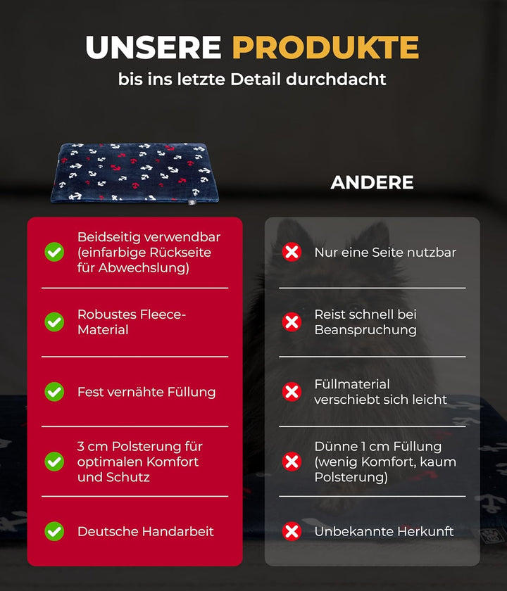 HS-Hundebett® Hundedecke S (55x75 cm) – Wendbar & gemütlich Dank 3 cm Füllung – Perfekt fürs Sofa, A