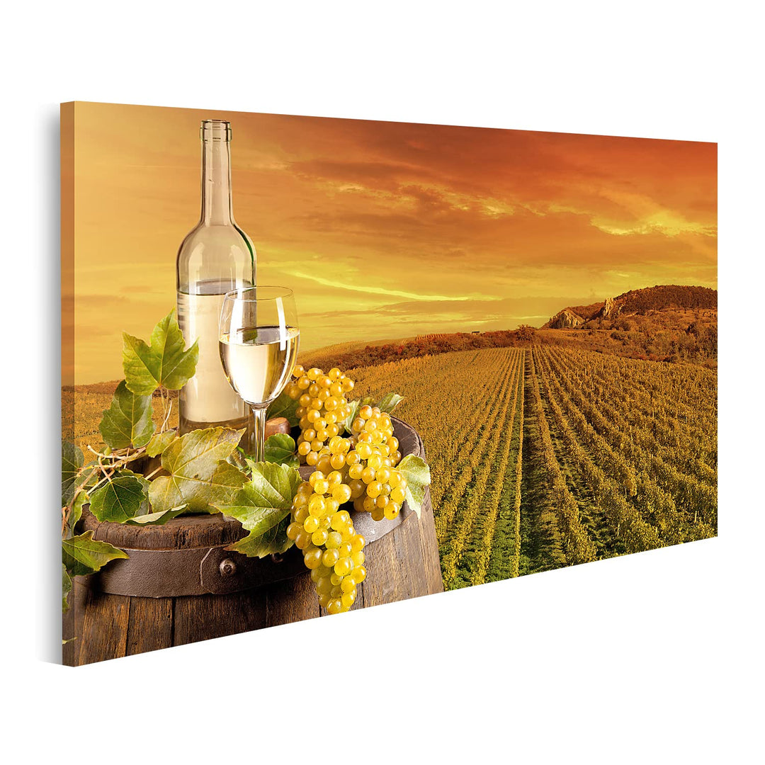 islandburner Bild auf Leinwand Toskana Wein Mit Fass Auf Weinberg Bilder Wandbilder Poster Leinwand