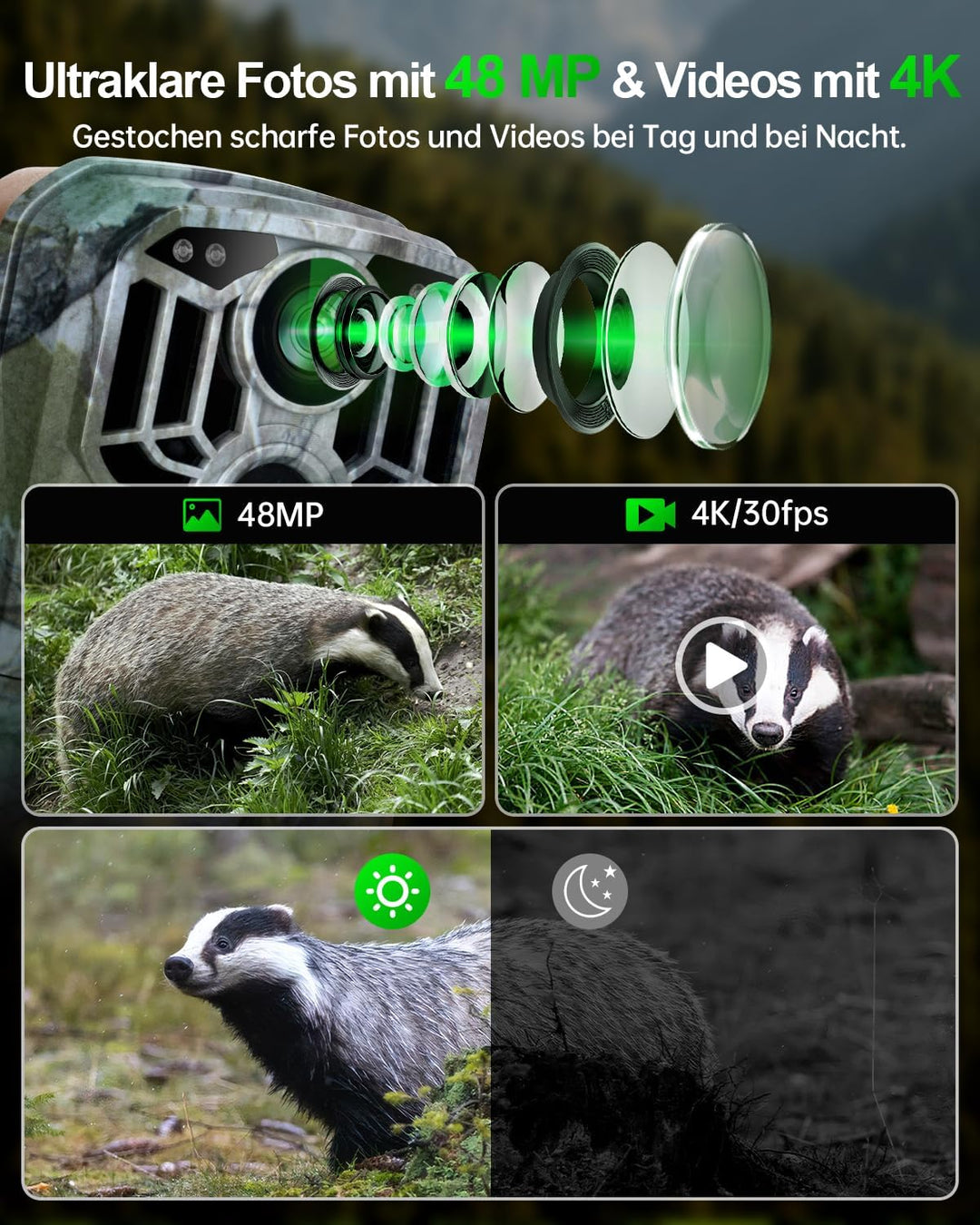 Rollei Wildkamera 4K WiFi - 48 MP Fotos & 4K Video, Nachtsicht, Bewegungserkennung, 2" TFT-LCD Displ