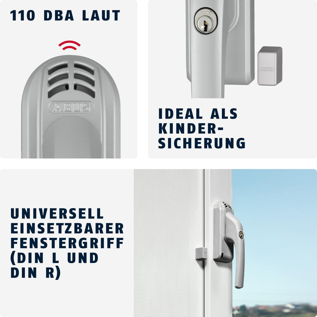 ABUS Abschliessbarer Fenstergriff FG300A AL0145 - Fensterknauf mit Druckzylinder und Alarmfunktion,