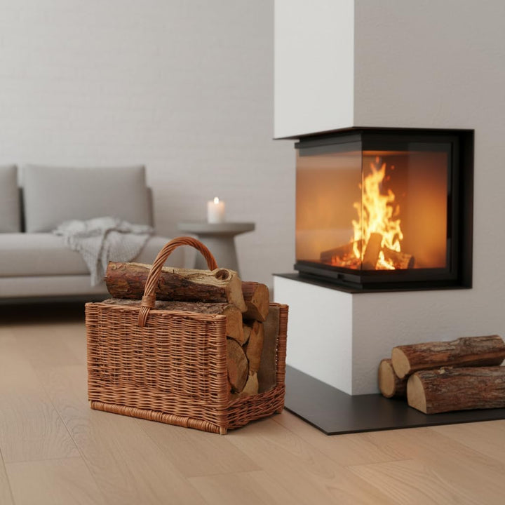 BOGATECO Weidenkorb mit Griff quadratisch | Kaminkorb 45X30X30 | Handgewebt | Mit Jute ausgekleidete