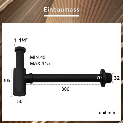 Wasserrhythm Universal Siphon mit Ablaufgarnitur für Waschbecken und Waschschalen mit Überlauf, Pop