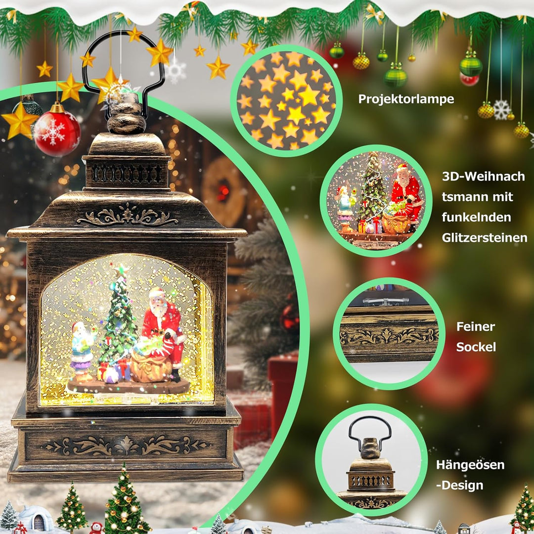 Marsyu Weihnachts Schneekugel Laterne mit Zeitschaltuhr, Beleuchtete USB/batteriebetriebene Wirbelnd