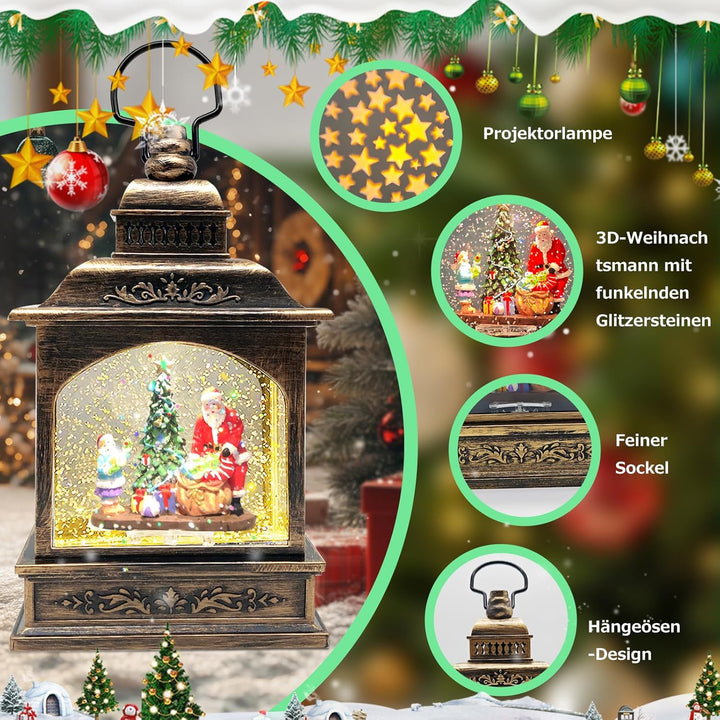 Marsyu Weihnachts Schneekugel Laterne mit Zeitschaltuhr, Beleuchtete USB/batteriebetriebene Wirbelnd