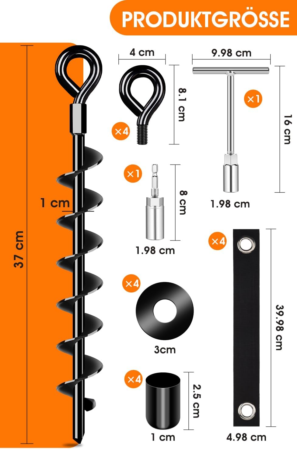 Schwerlast Bodenanker 4 Pack,Robust voll verschraubter Erdanker mit Gurten zur Befestigung von Tramp