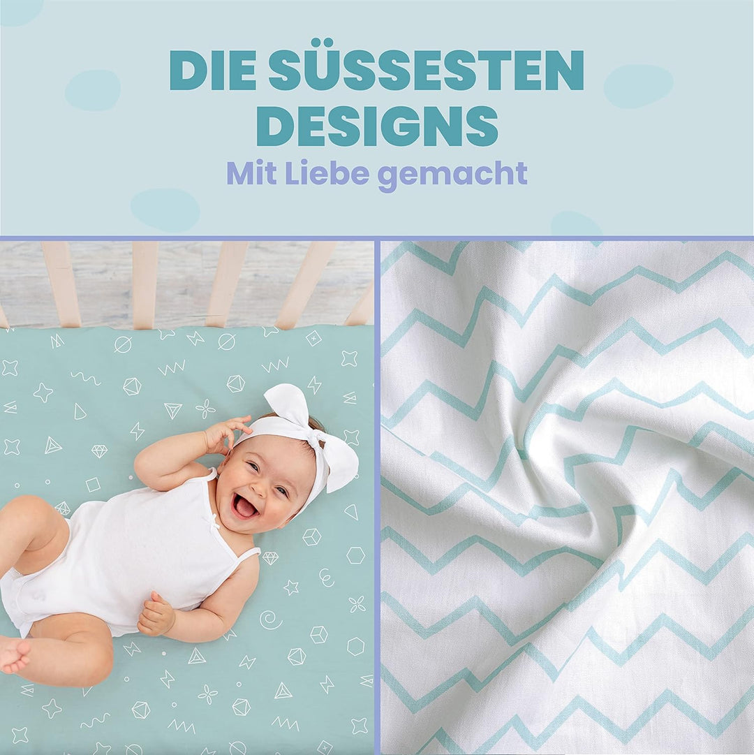 2X Spannbettlaken aus 100% Baumwolle mit Gummiband - 1X Matratzenschoner aus 100% wasserdichtem Mate