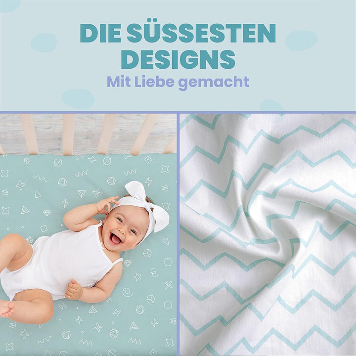 2X Spannbettlaken aus 100% Baumwolle mit Gummiband - 1X Matratzenschoner aus 100% wasserdichtem Mate