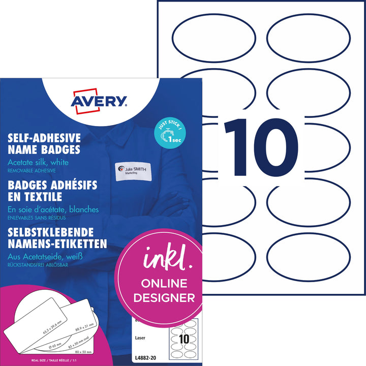 Avery Zweckform L4882-20 Namensetiketten (200 Namensaufkleber, 85x50mm auf A4, selbstklebend, bedruc
