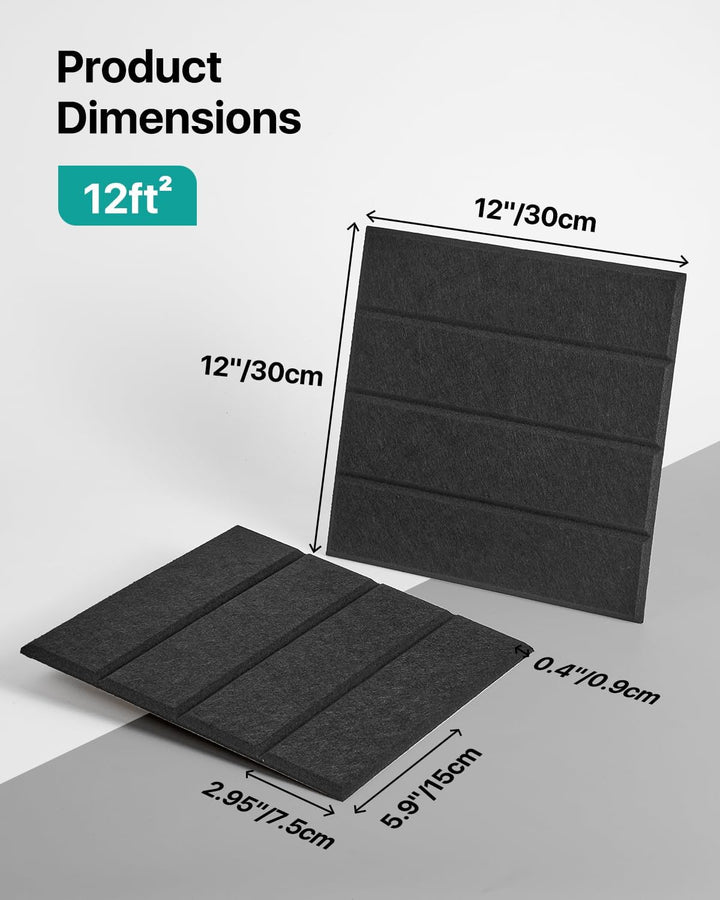 Soundsbay 12 Stück Akustikpaneele Selbstklebend, Akustikplatten aus Polyester zur Schalldämmung, 30×