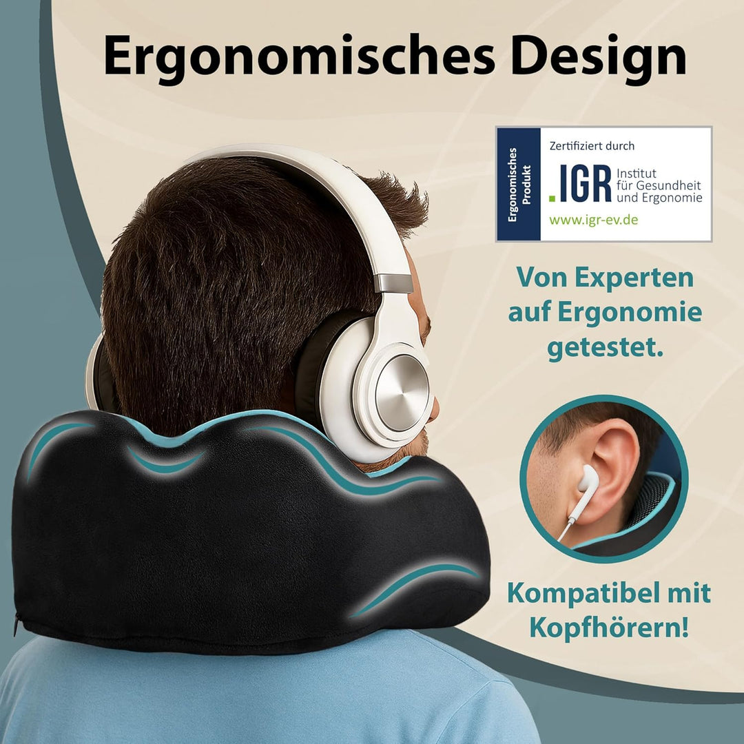 FLOWZOOM Comfy Nackenkissen für Flugzeug & Auto - Einstellbares Memoryschaum Nackenhörnchen mit flex