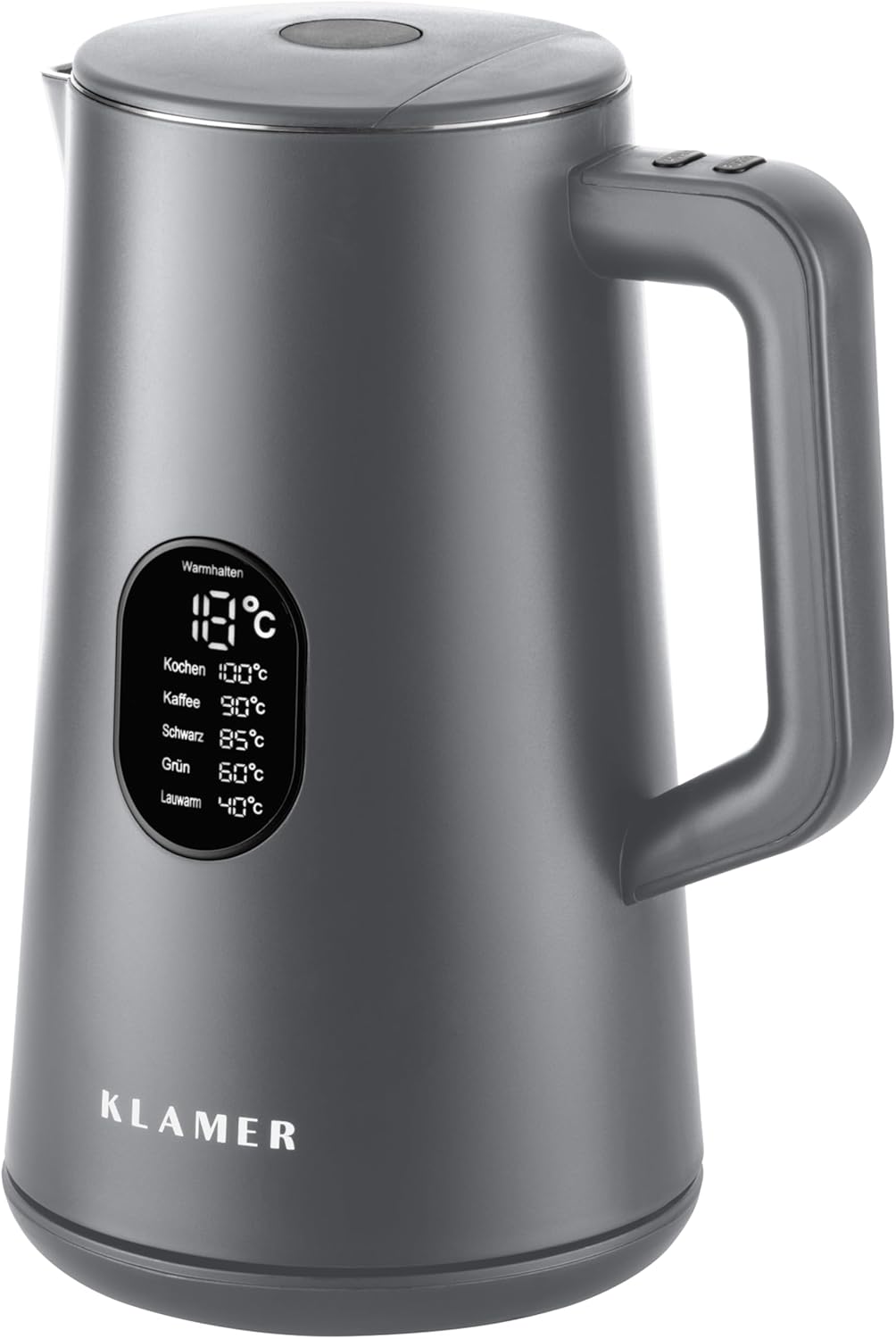 KLAMER Wasserkocher Edelstahl 1,5L 1800W elektrischer Wasserkocher grau mit Temperatureinstellung zw