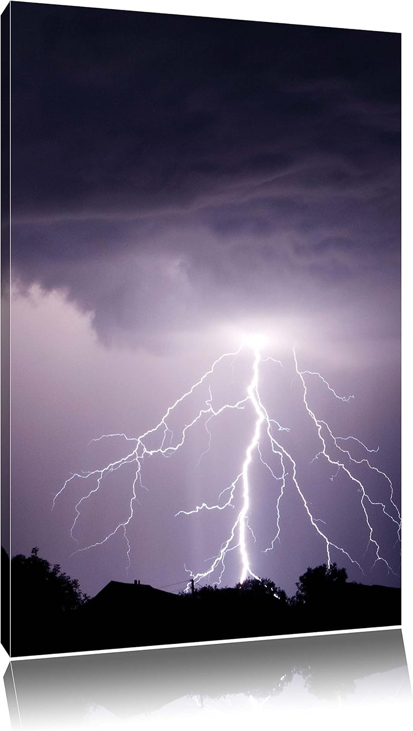 Pixxprint Einschlagender Blitz schwarz weiss als Leinwandbild/Grösse: 100x70 / Wandbild/Kunstdruck/f