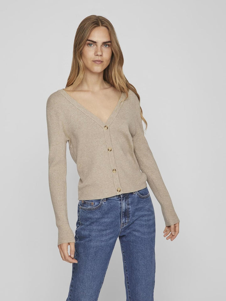 Vila Damen Vicomfy L/S Knit Cardigan-Noos Strickjacke, Natural Melange