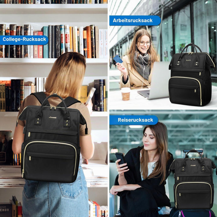 LOVEVOOK Rucksack Damen, Wasserdicht Laptoprucksack Gross 17 Zoll Backpack Schulrucksack Mädchen Tee