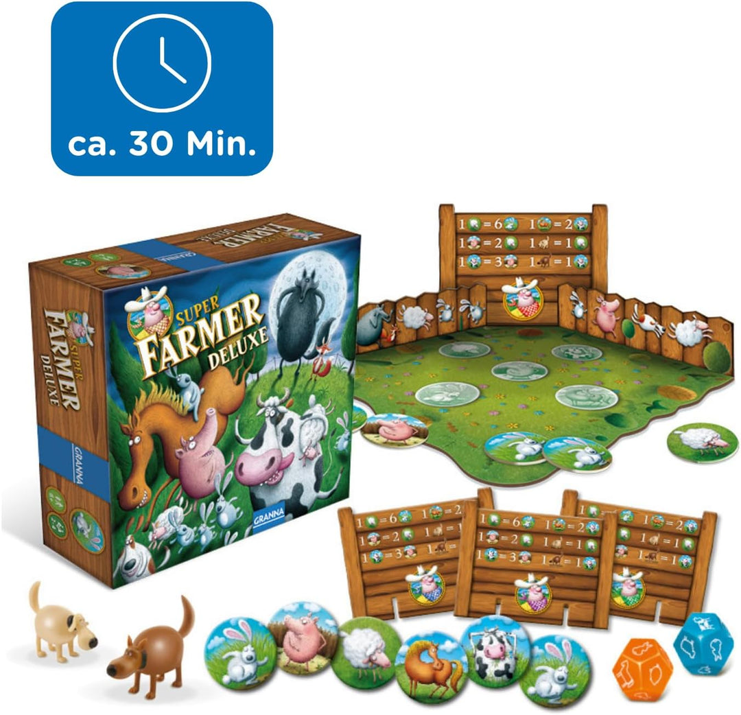 Granna – Superfarmer Deluxe – Familienspiel & Wirtschaftsspiel, Deluxe-Version mit Tierfiguren, Für