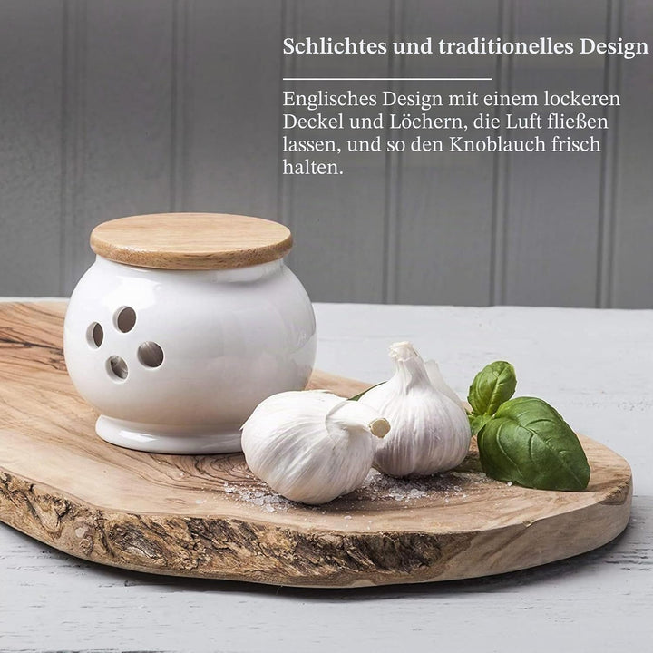 WM Bartleet & Sons - 1750 Traditioneller Knoblauchtopf mit Holzdeckel, 10 cm, Weiss, One Size Einzel