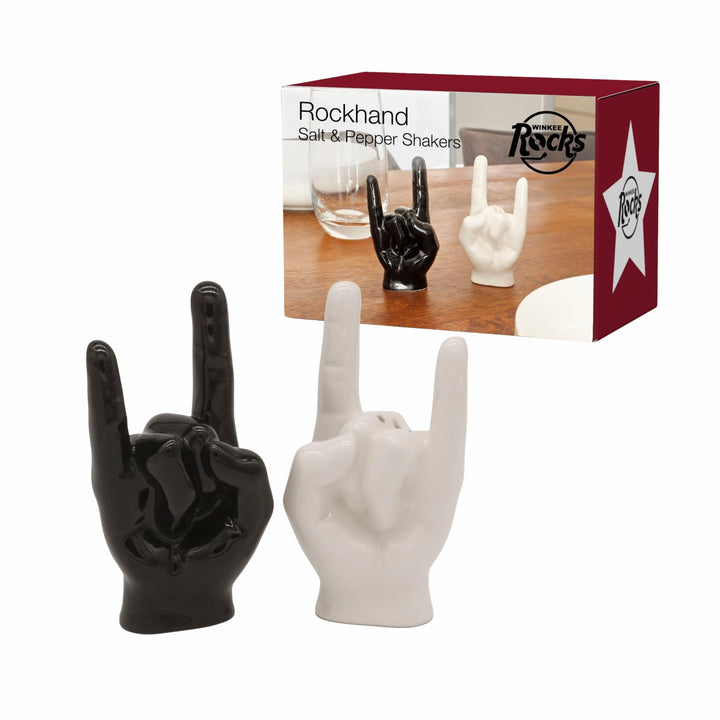 Winkee Rocks - Rock Hand Salt & Pepper Shaker aus Keramik I Die rockigen Gewürz Streuer in Metal Han