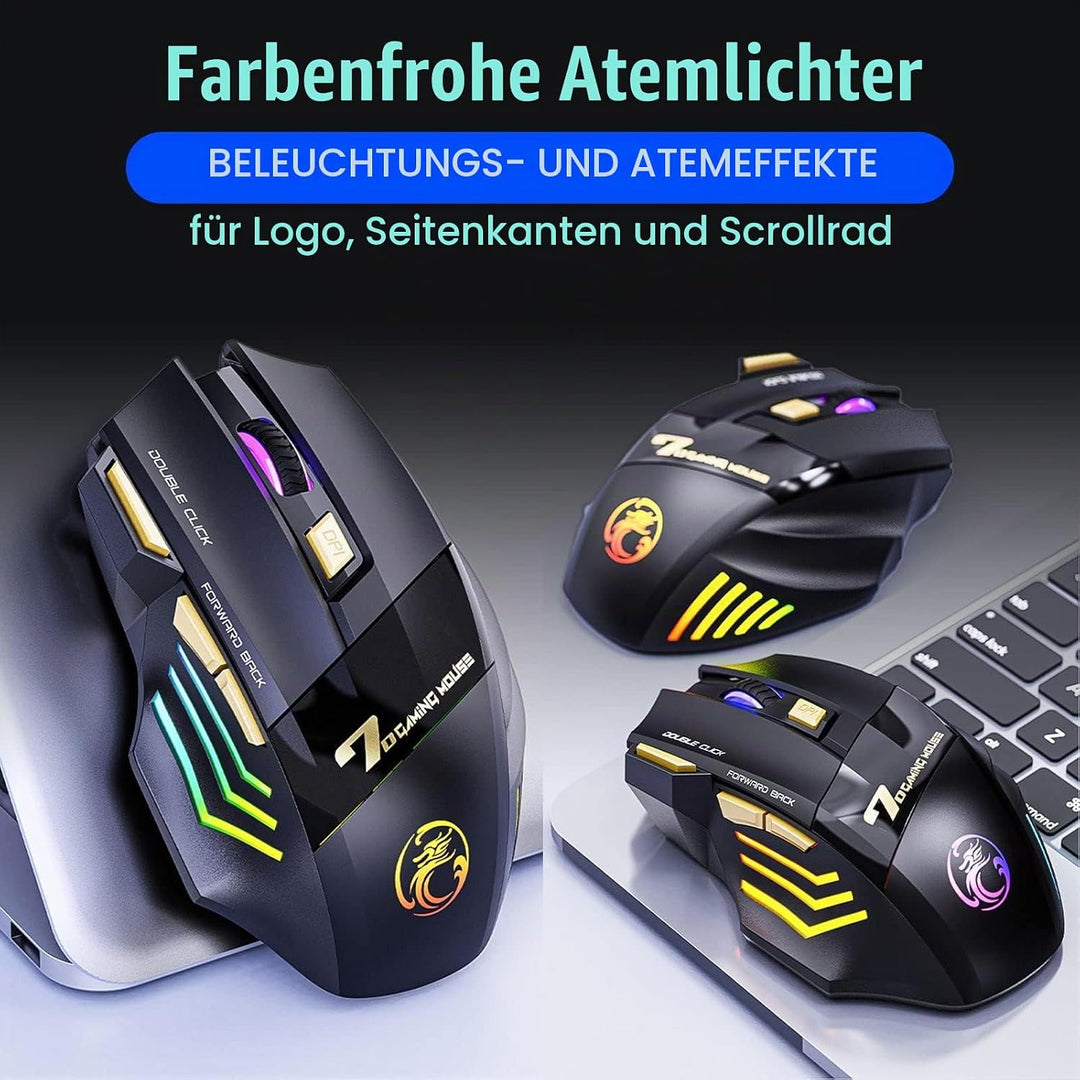 VEGCOO C8 Wireless Gaming Maus, wiederaufladbare Silent Click Gaming Maus mit 2.4G USB-Empfänger, 3