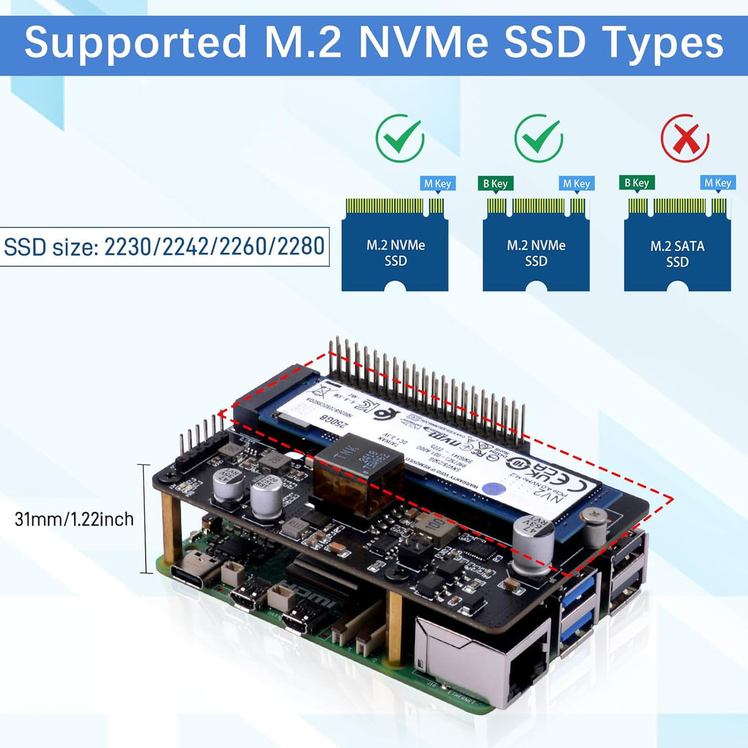 GeeekPi P33 M.2 NVME M-Key PoE+ Hat für Raspberry Pi 5, mit offiziellem Raspberry Pi 5 Active Cooler