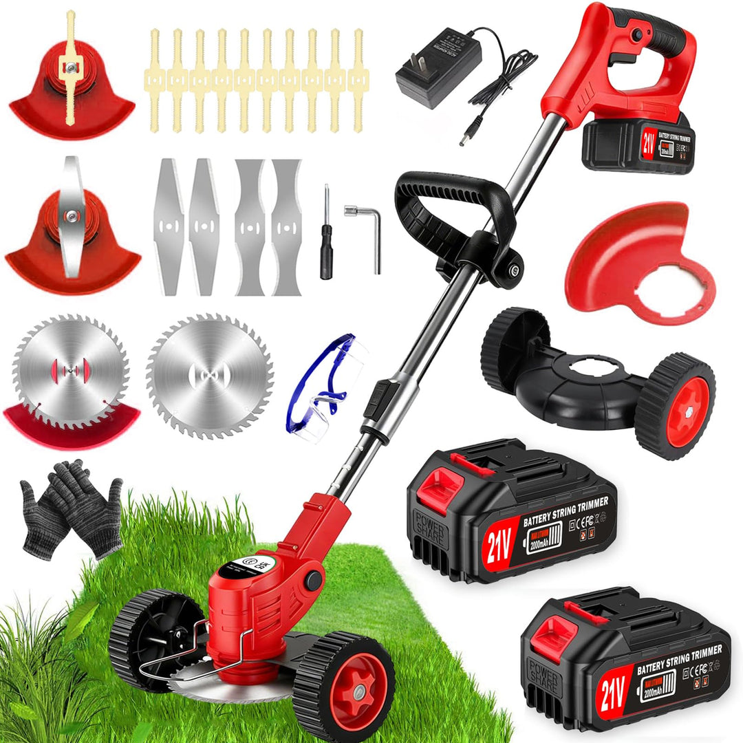 Akku-Rasentrimmer 21V Elektrischer Rasentrimmer - Motorsense akku Mit 2x2000mAh Batterie und 4 Messe