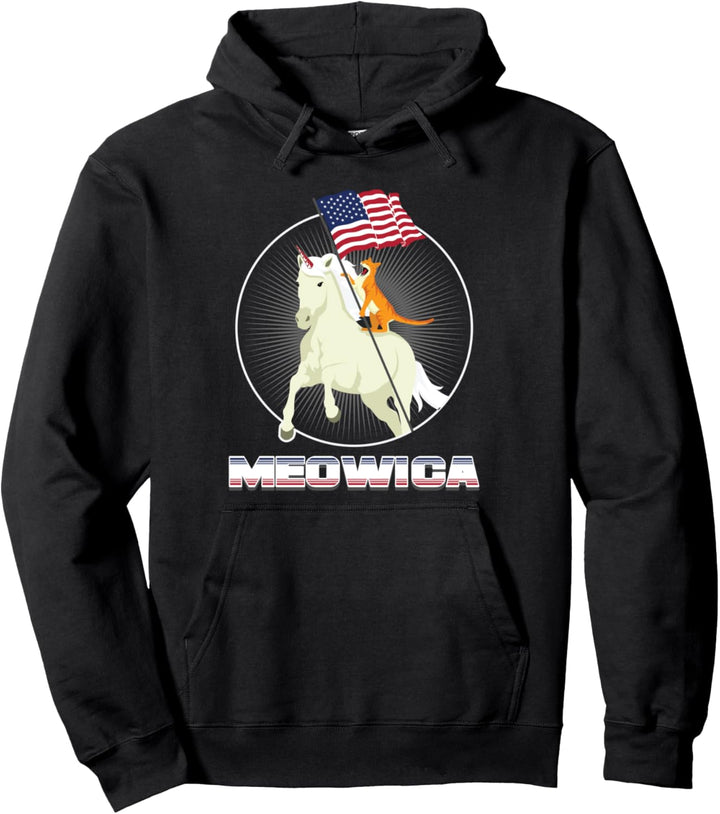Katze reitet auf Einhorn mit USA Flagge 4th of July Unicorn Pullover Hoodie
