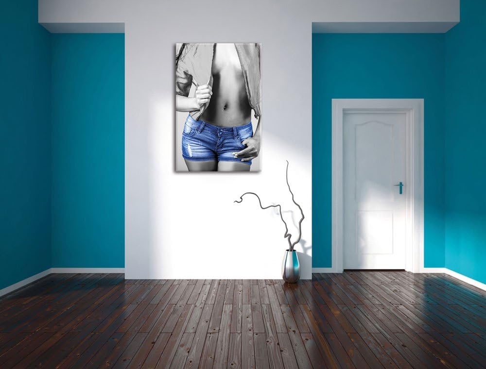 Pixxprint Sexy Frau mit Hotpan schwarz/weiss als Leinwandbild/Grösse: 100x70 cm/Wandbild/Kunstdruck/