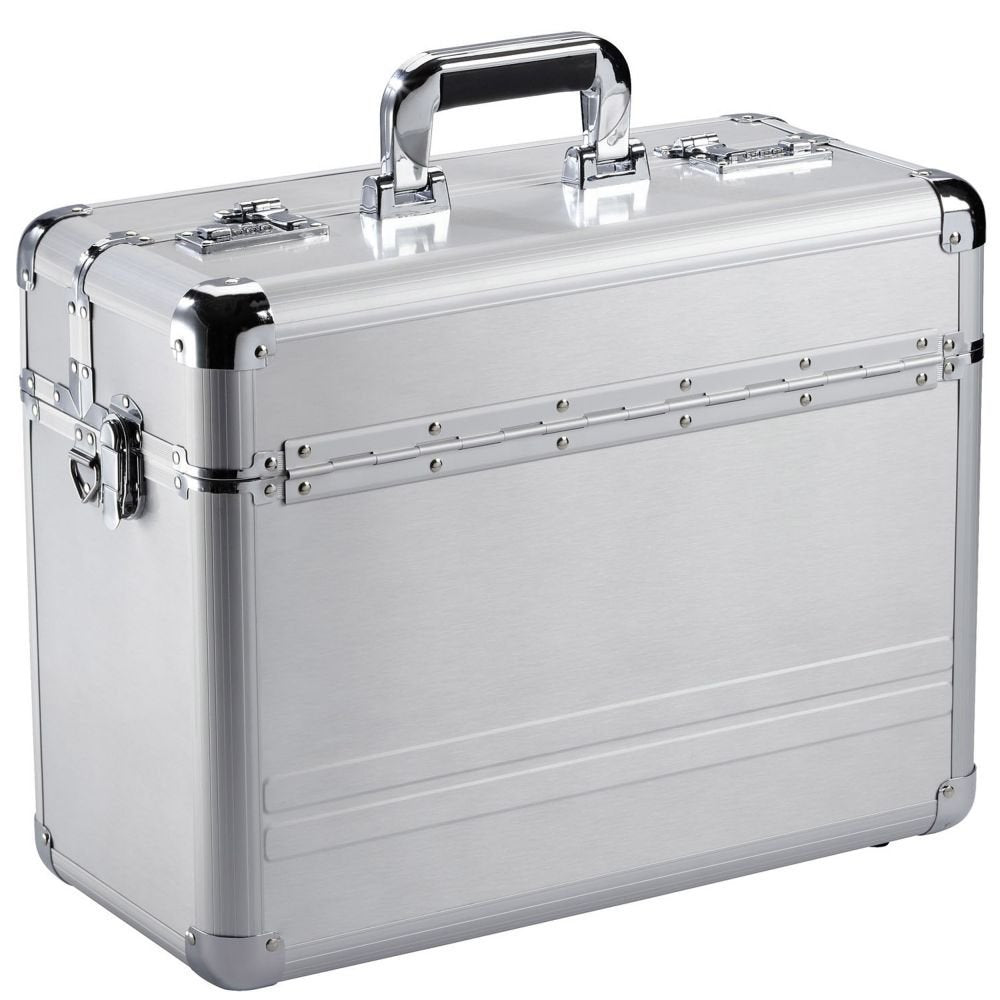 Pilotenkoffer Silber Matt aus Aluminium, Businesskoffer mit Trageriemen Schultergurt + verstärkte Ec