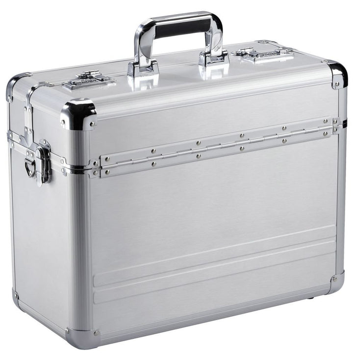 Pilotenkoffer Silber Matt aus Aluminium, Businesskoffer mit Trageriemen Schultergurt + verstärkte Ec