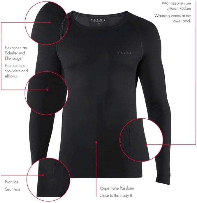 FALKE Herren Warm Round Neck Funktionsshirt Langarmshirt für milde bis kalte Temperaturen warme Funk