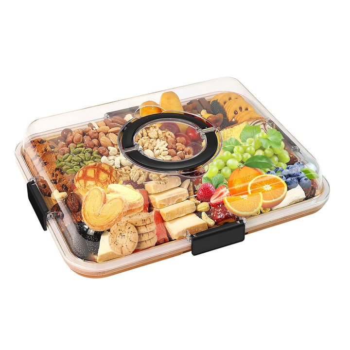 Charcuterie Board with Clear Lid and Handle, Portable Bamboo Snackle Box Container Cutting Board Che