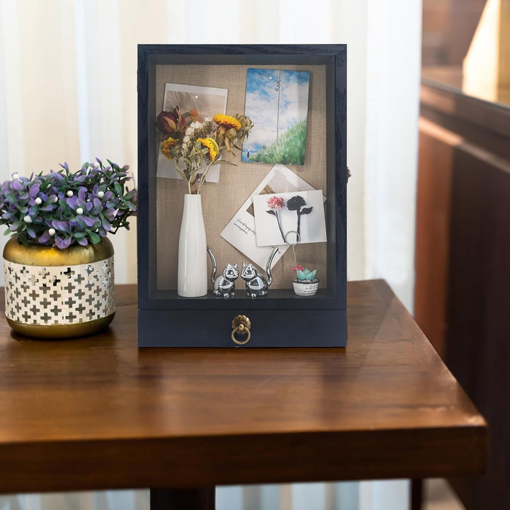 FramePro 30x40 3D Bilderrahmen mit Schubladen zum Befüllen, Holz Tiefer Rahmen mit Echtglas für Obje
