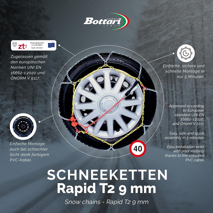 Bottari 18820: Schneeketten "Rapid T2", 9 mm, Grösse 100, ÖNORM T2 - 100, T2 - 100