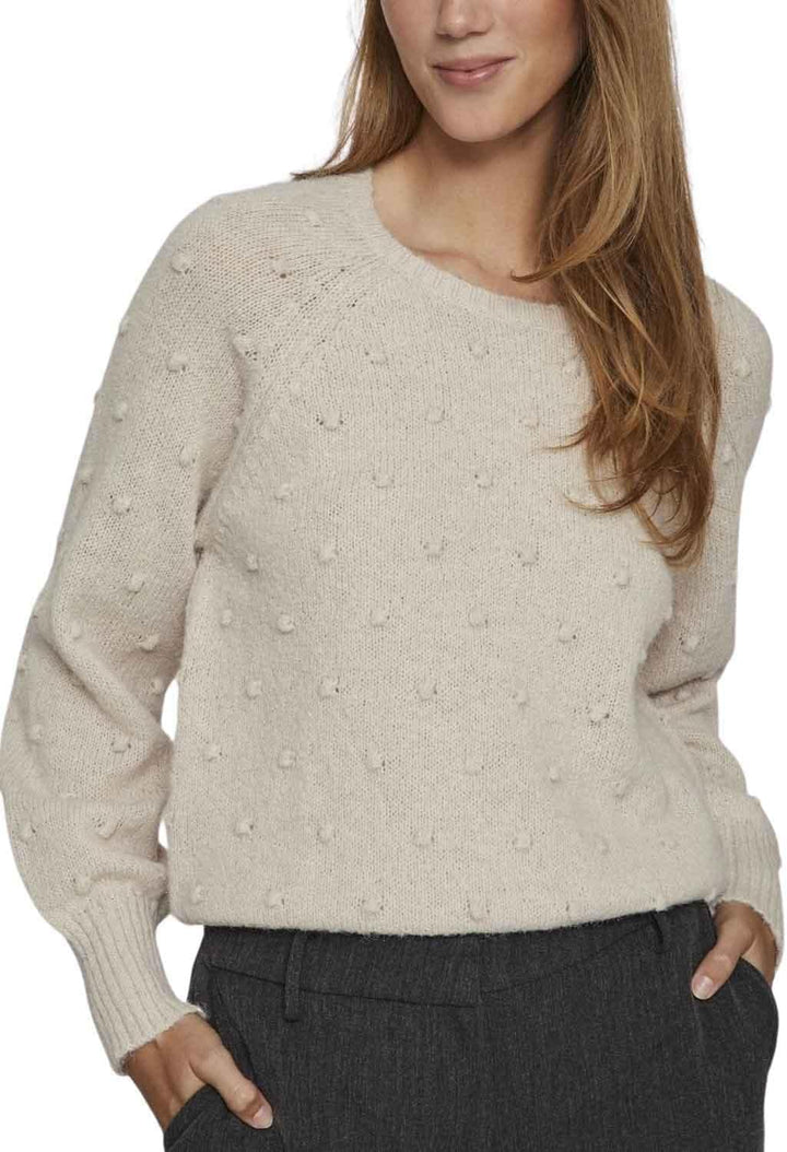 Vila Damen Vituli L/S O-Neck Knit Top/Su/Pb Strickpullover L Beige, L Beige