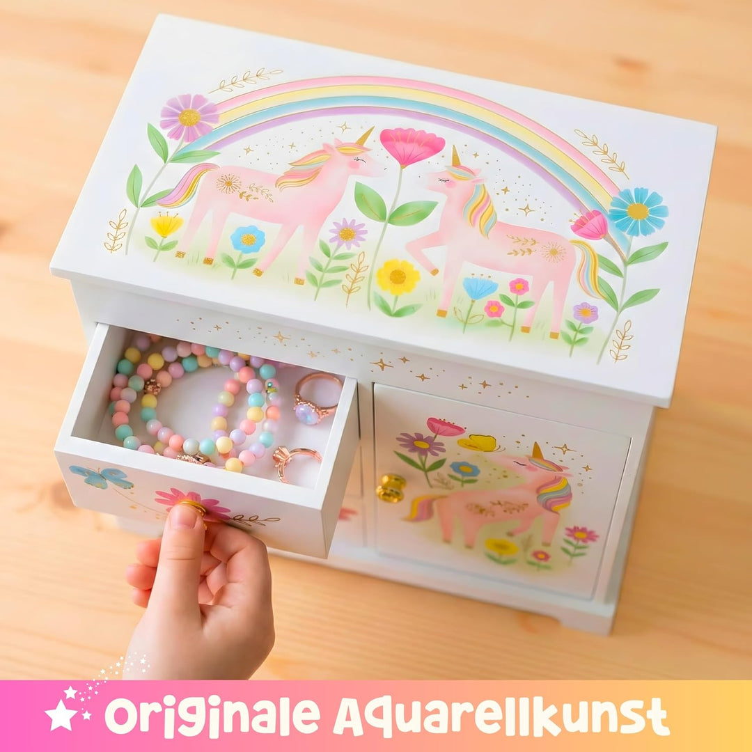 Musikalisches Prinzessin-Schmuckkästchen für Mädchen - Kinder Spieluhr mit Spiegel, Prinzessin Gesch
