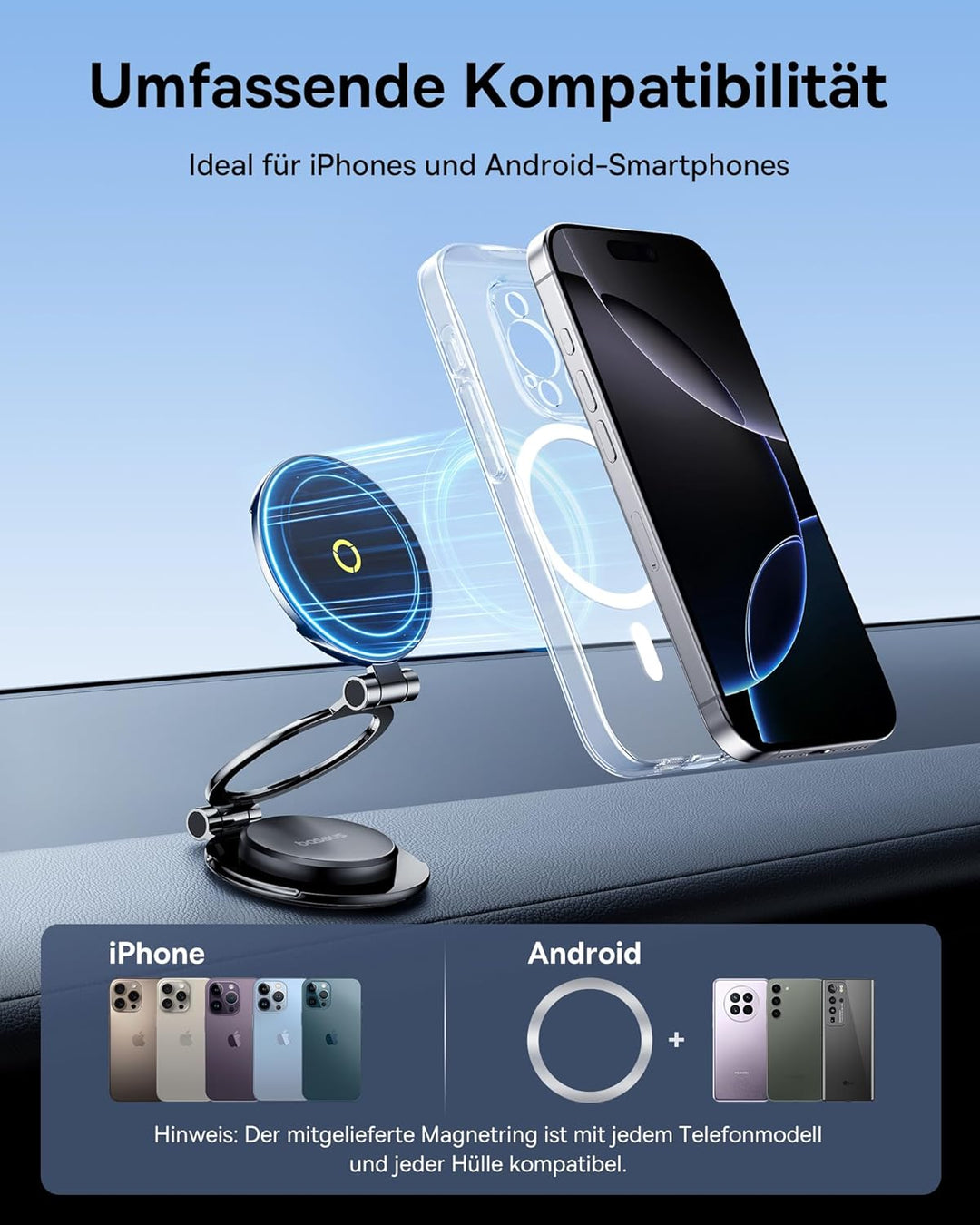 Baseus MagPro II Handyhalterung Auto Magnet, 360° Drehbar & Ausziehbar MagSafe Handy Halterung Auto