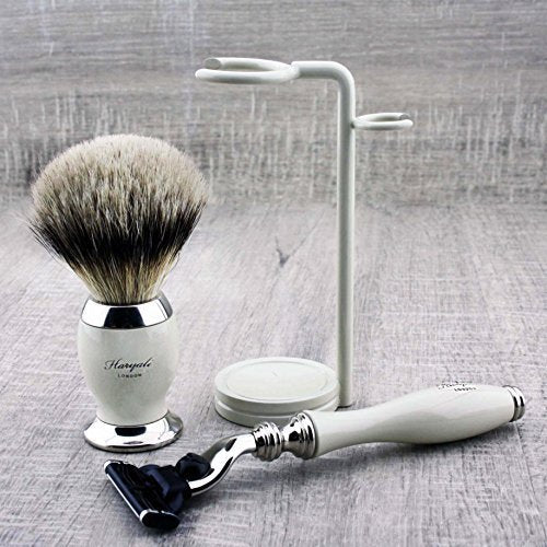 Rasierset für Männer mit Silberspitze Badger Rasierpinsel & Gillette Mach3 Razor (austauschbarer Kop