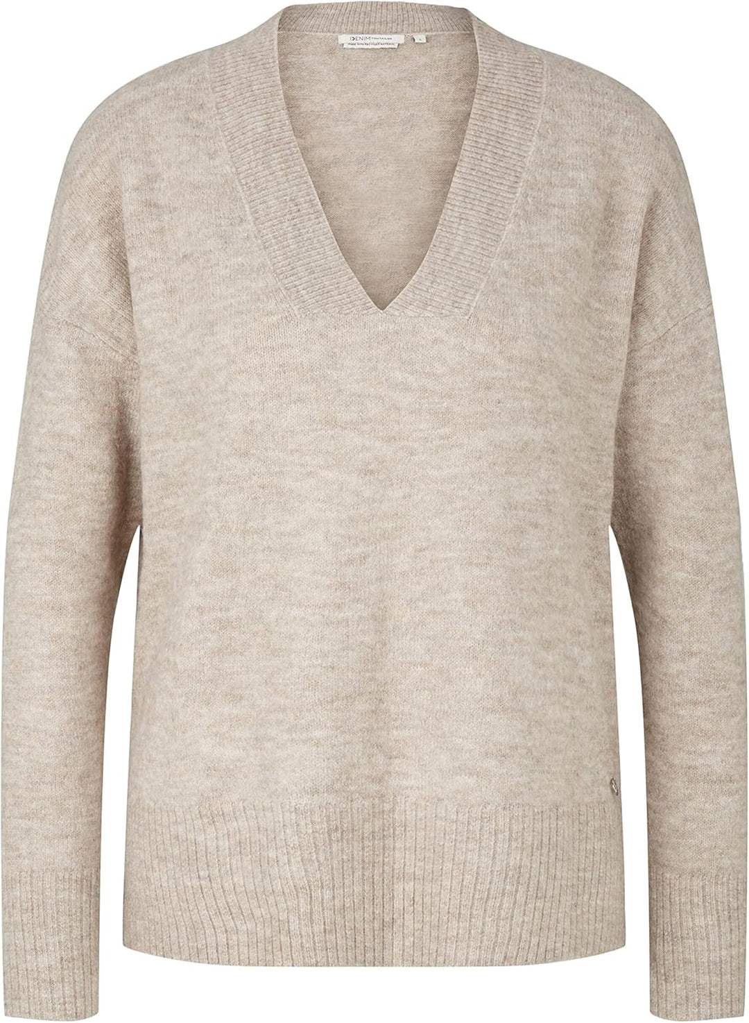 TOM TAILOR Denim Damen Basic Pullover mit V-Ausschnitt XL 30224 - Cloud Grey Melange, XL 30224 - Clo