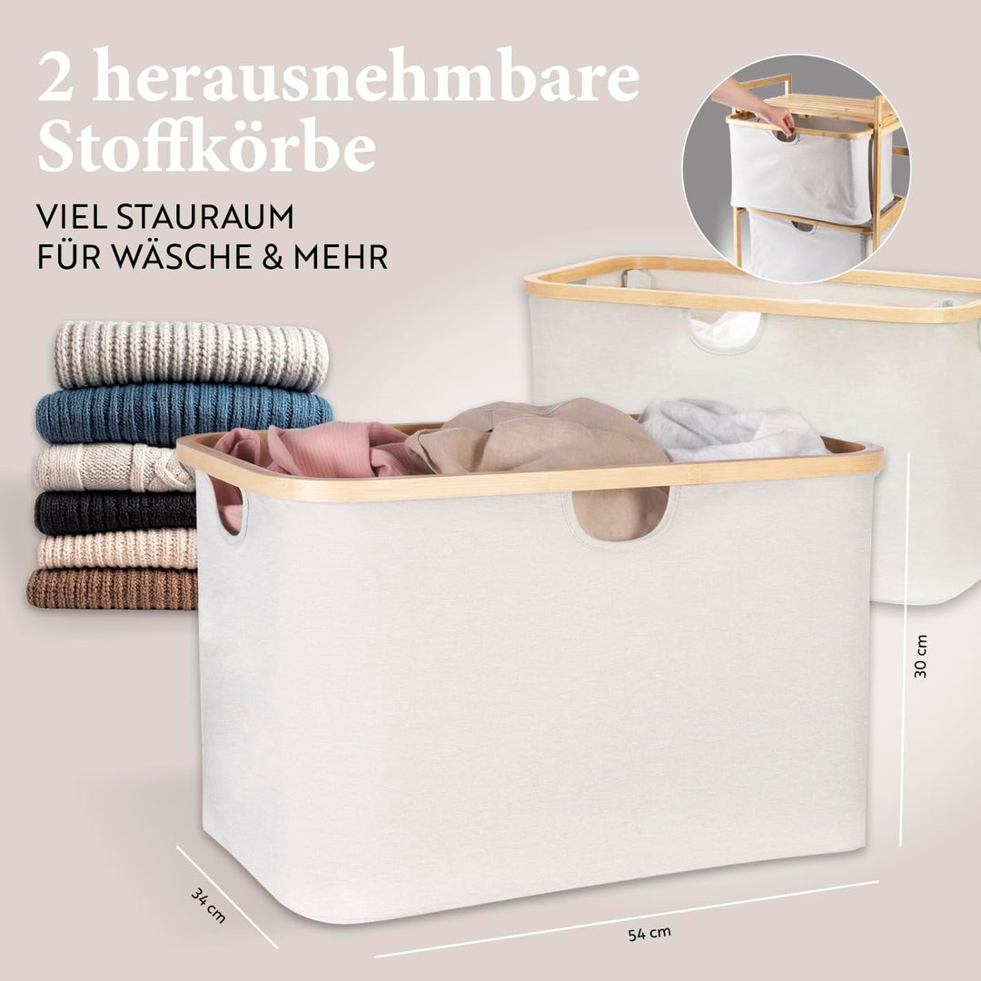 HENNEZ Badezimmerregal 2 Fächer | Bambusregal mit Ablage und 2 Körben | Badregal mit Schubladenboxen