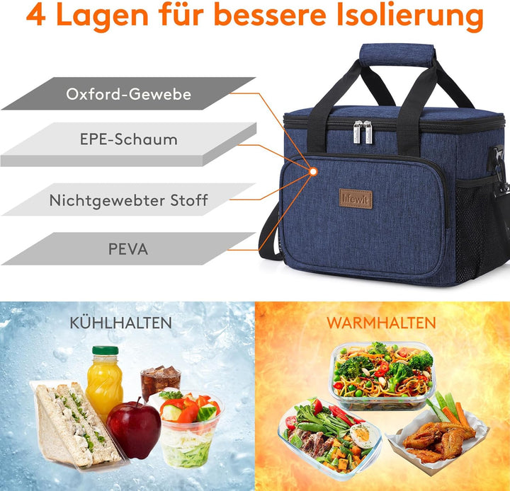 Lifewit Kühltasche 15L, Lunch Tasche Faltbar, Lunch Bag für Herren und Damen, Isolierte Tasche mit R